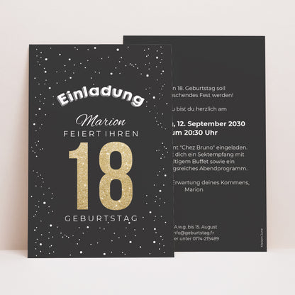 Einladungskarte Geburtstag PortraitPorträt 18 vergoldet foto N° 1