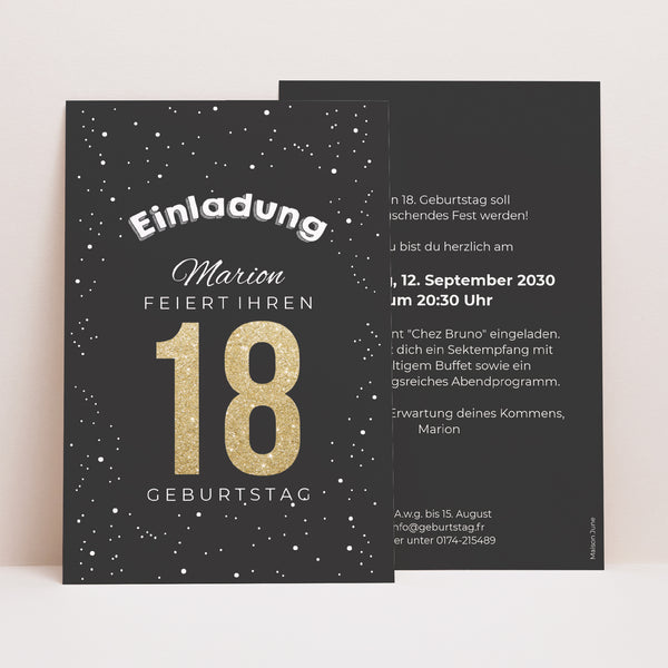 Einladungskarte Geburtstag PortraitPorträt 18 vergoldet foto