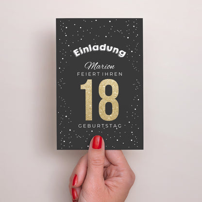 Einladungskarte Geburtstag PortraitPorträt 18 vergoldet foto N° 2