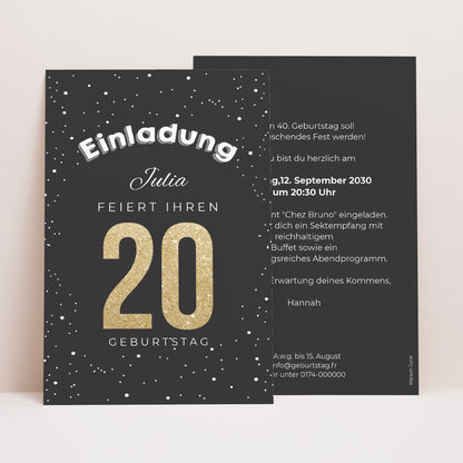 Einladungskarte Geburtstag PortraitPorträt 20 goldene Jahre foto N° 1