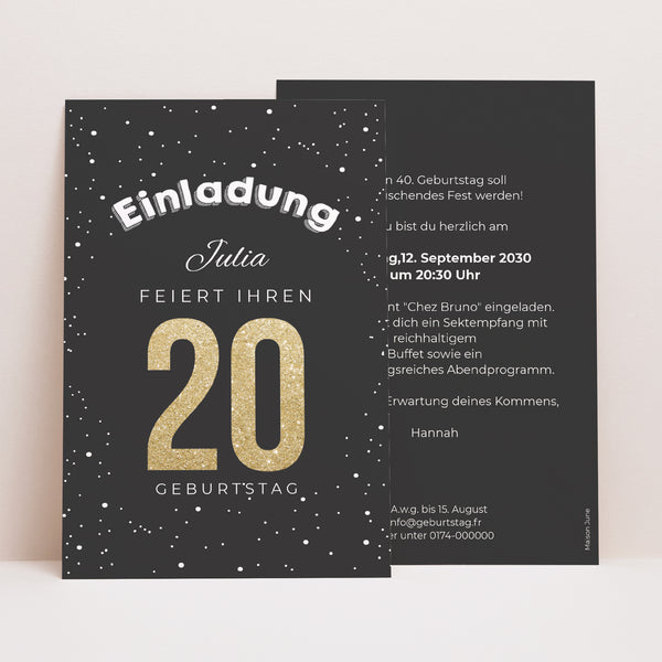 Einladungskarte Geburtstag PortraitPorträt 20 goldene Jahre foto