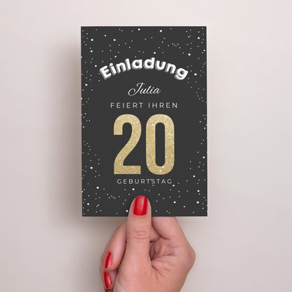 Einladungskarte Geburtstag PortraitPorträt 20 goldene Jahre foto N° 2