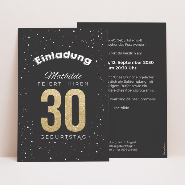 Einladungskarte Geburtstag PortraitPorträt 30 goldene Jahre foto