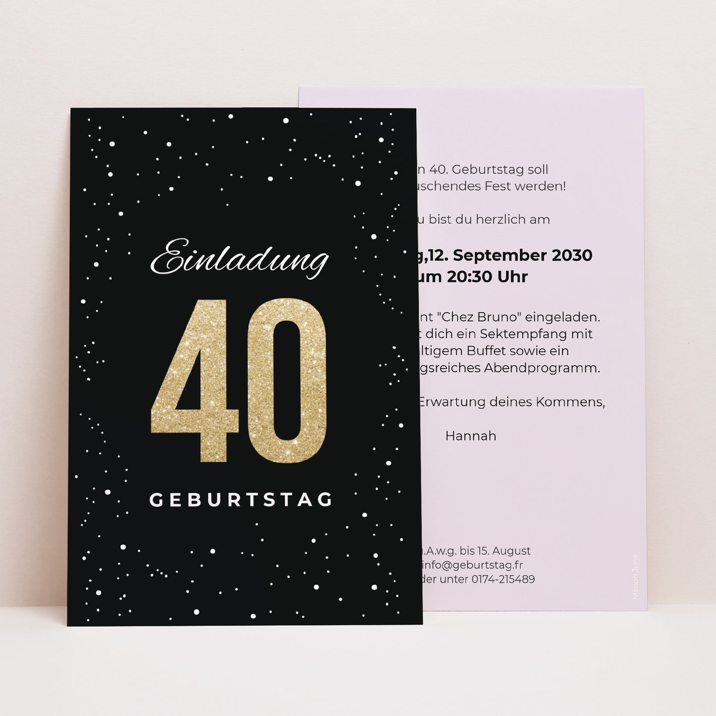 Einladungskarte Geburtstag PortraitPorträt 40 vergoldet foto N° 1