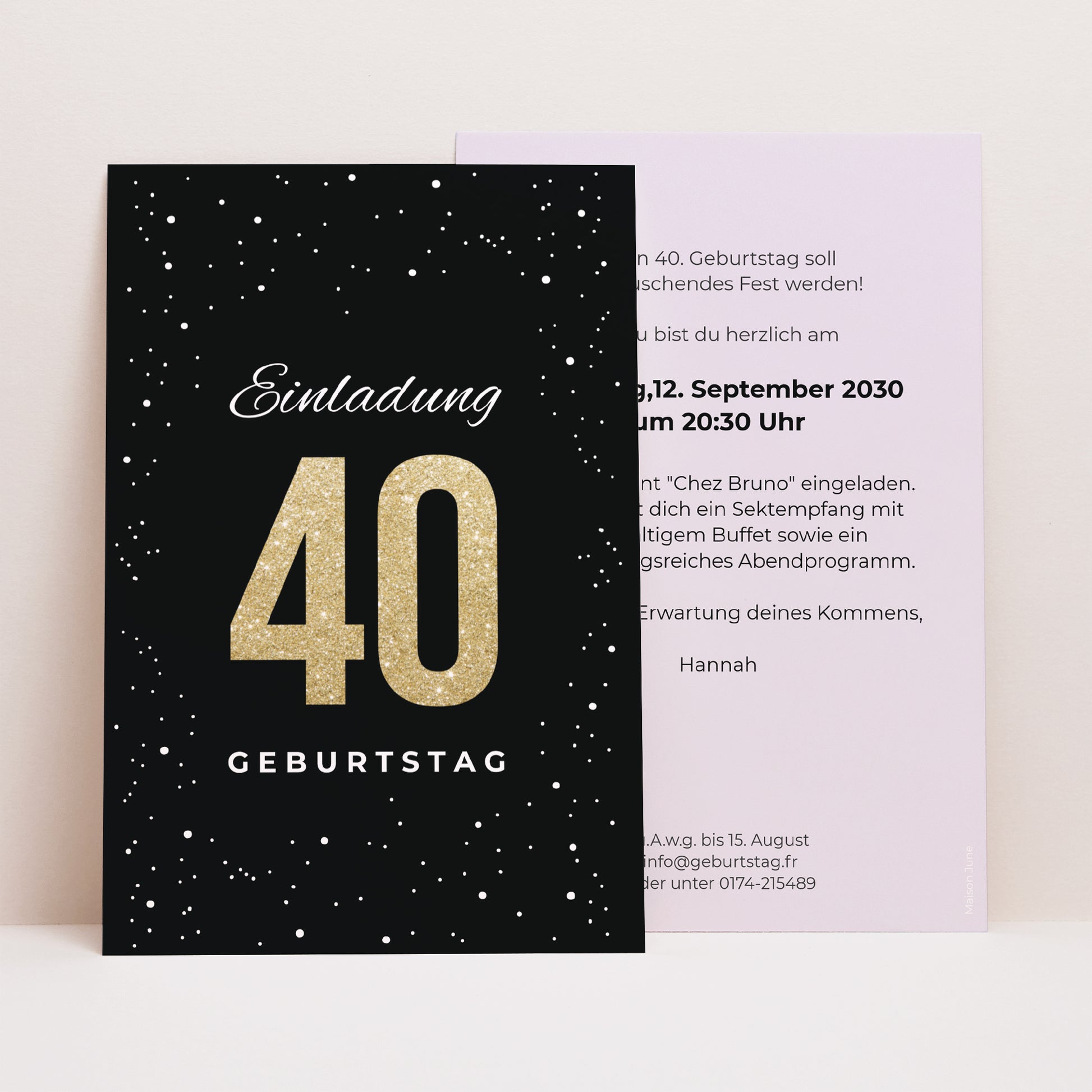 Einladungskarte Geburtstag PortraitPorträt 40 vergoldet foto N° 1