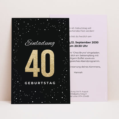 Einladungskarte Geburtstag PortraitPorträt 40 vergoldet foto N° 1