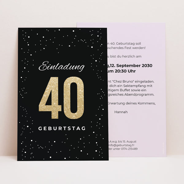Einladungskarte Geburtstag PortraitPorträt 40 vergoldet foto