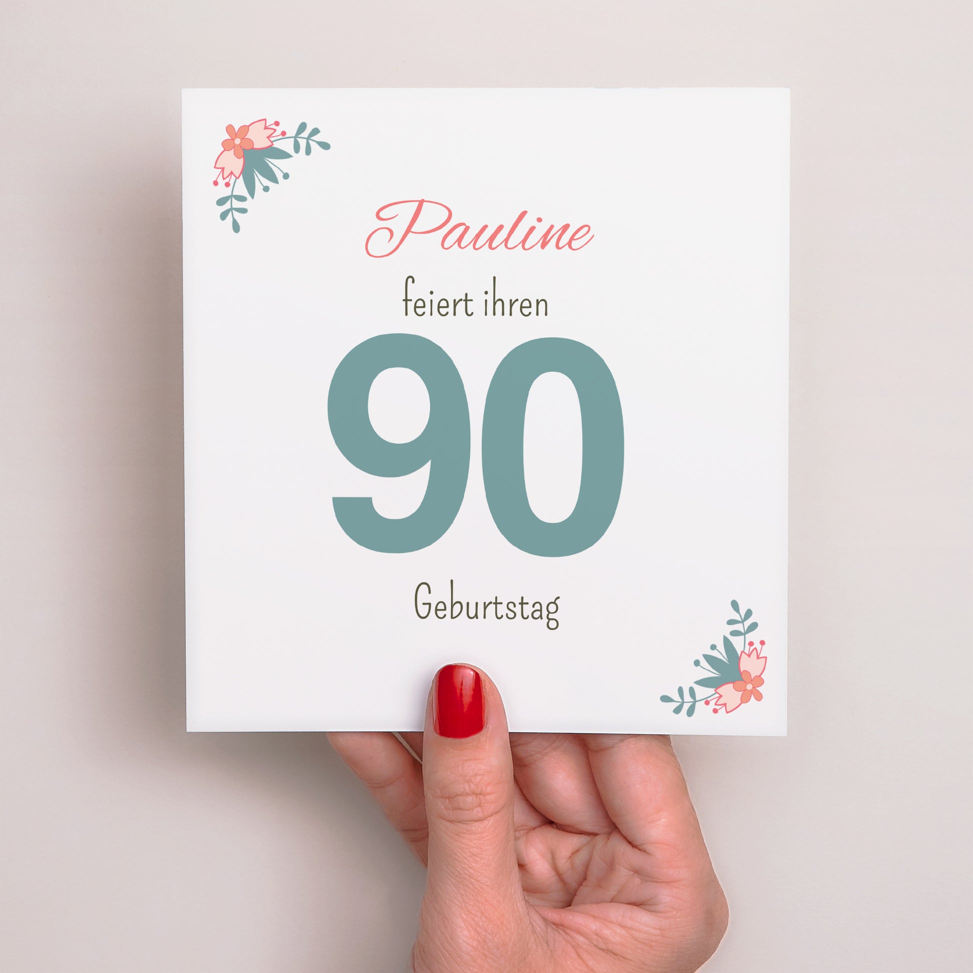 Einladungskarte Geburtstag Quadrat 90 blumige Jahre foto N° 2