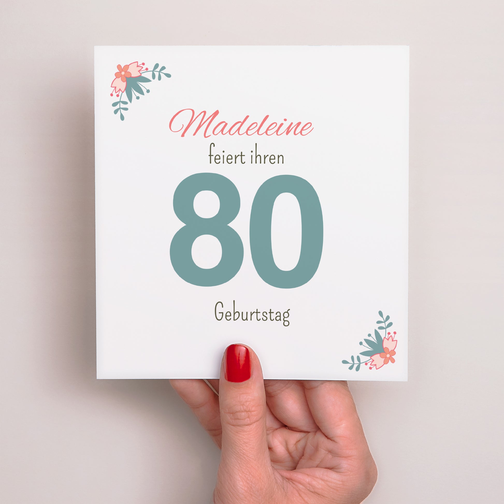 Einladungskarte Geburtstag Quadrat 80 hübsche Blumen foto N° 2