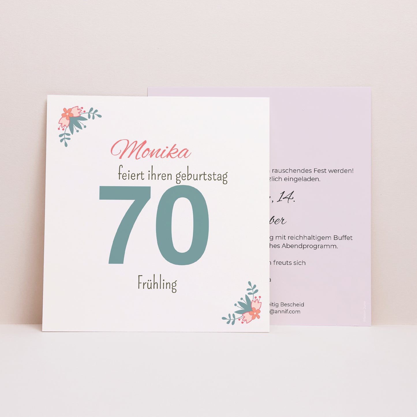 Einladungskarte Geburtstag Quadrat 70 kleine Blumen foto N° 1