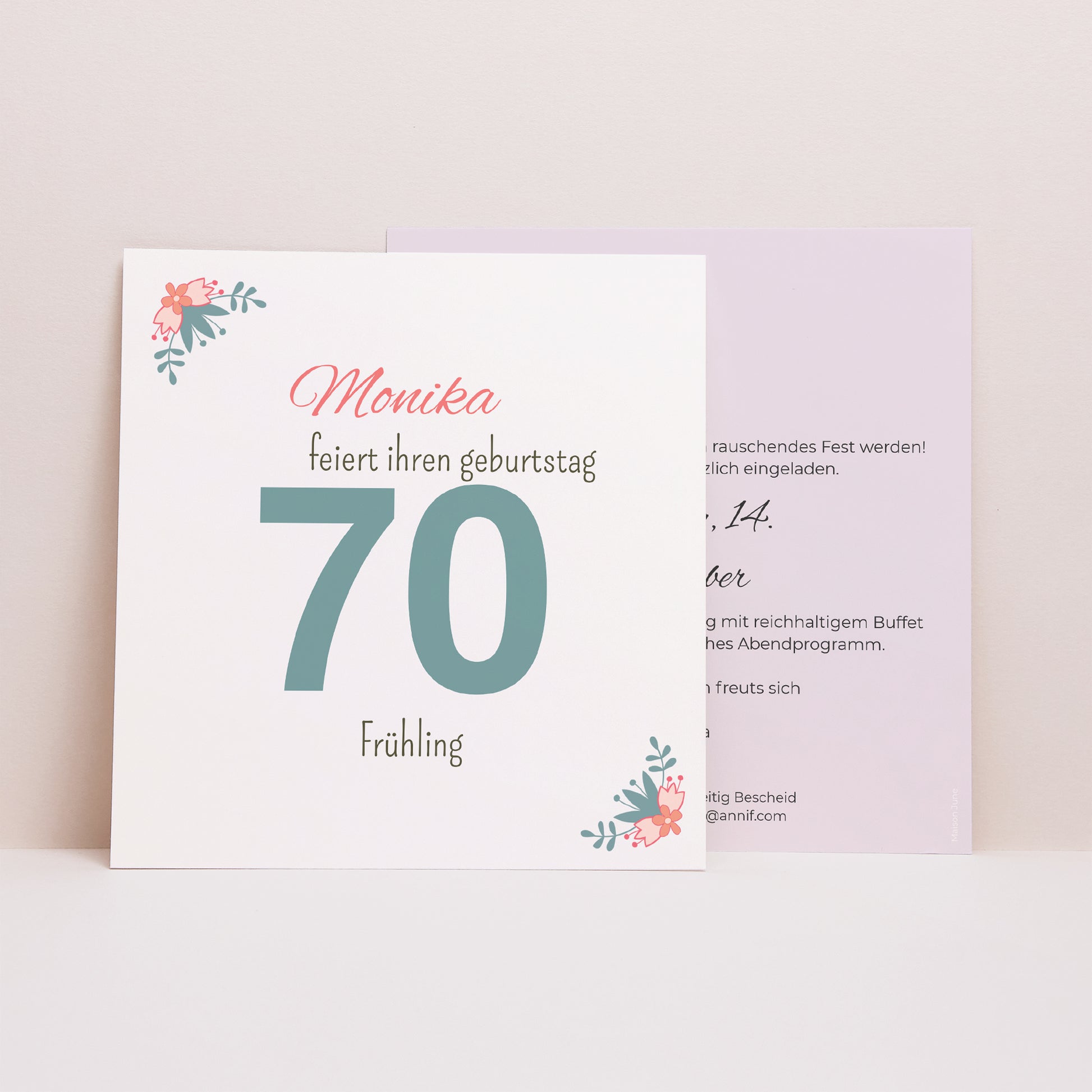 Einladungskarte Geburtstag Quadrat 70 kleine Blumen foto N° 1