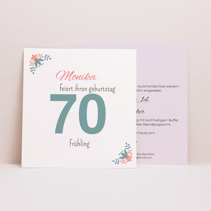 Einladungskarte Geburtstag Quadrat 70 kleine Blumen foto N° 1