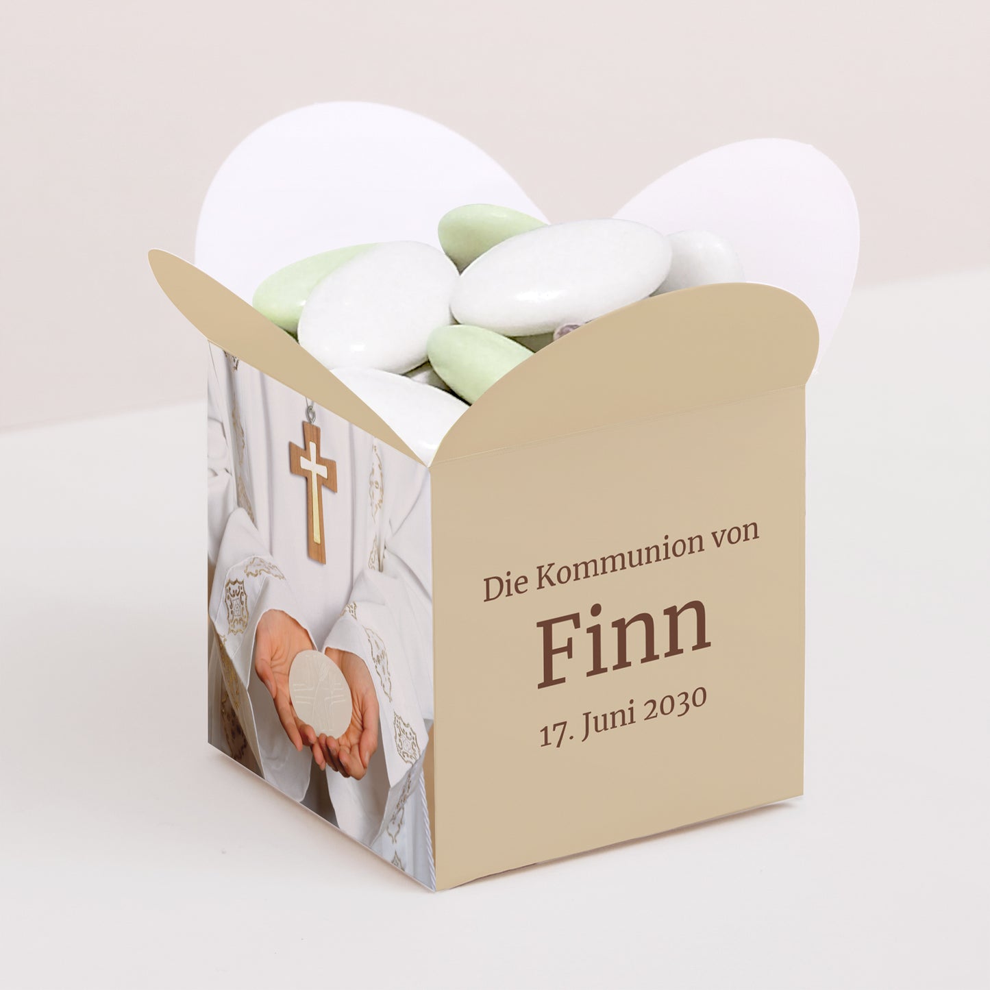 Geschenkbox Kommunion Schmetterlingsöffnung Fromme Bilder foto N° 1