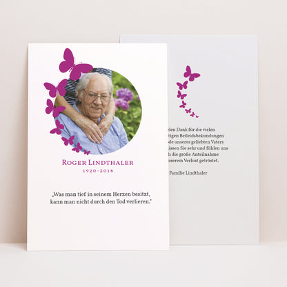 Trauerkarte PortraitPorträt Violette Schmetterlinge foto N° 1