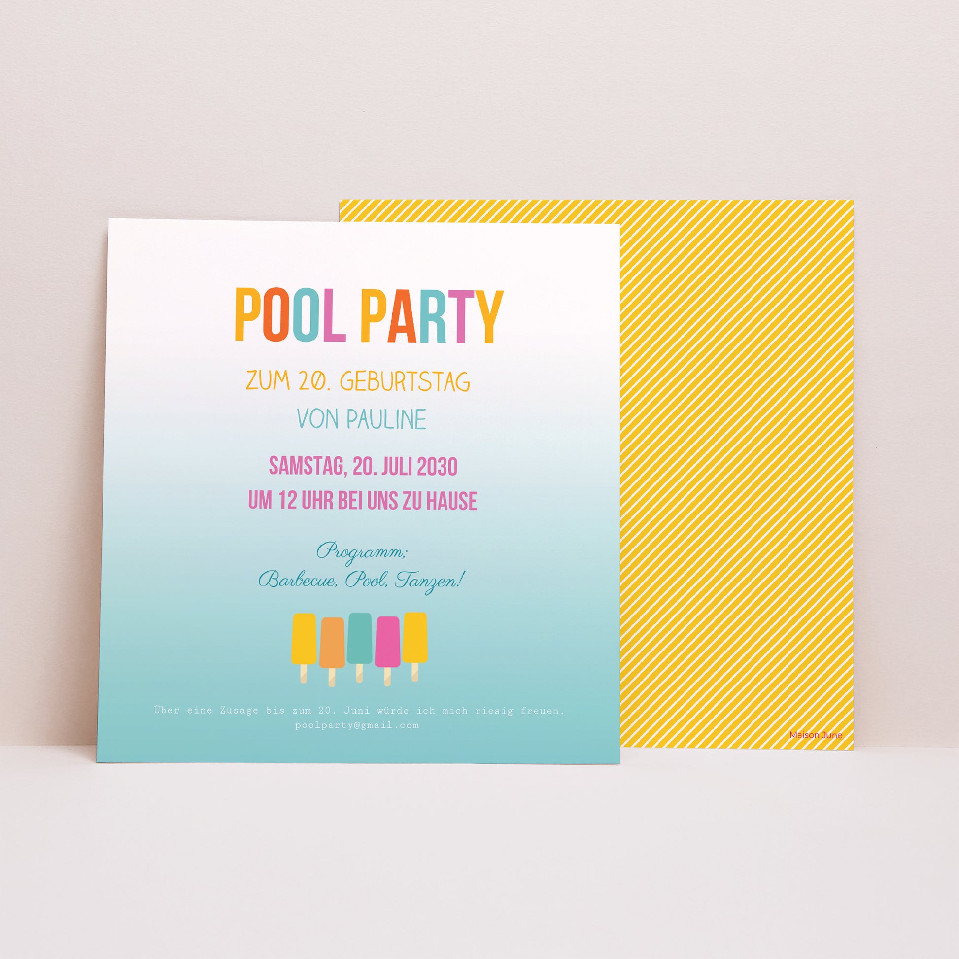 Einladungskarte Geburtstag Quadrat Pool Party foto N° 1