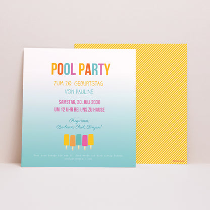 Einladungskarte Geburtstag Quadrat Pool Party foto N° 1
