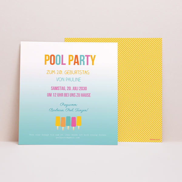 Einladungskarte Geburtstag Quadrat Pool Party foto