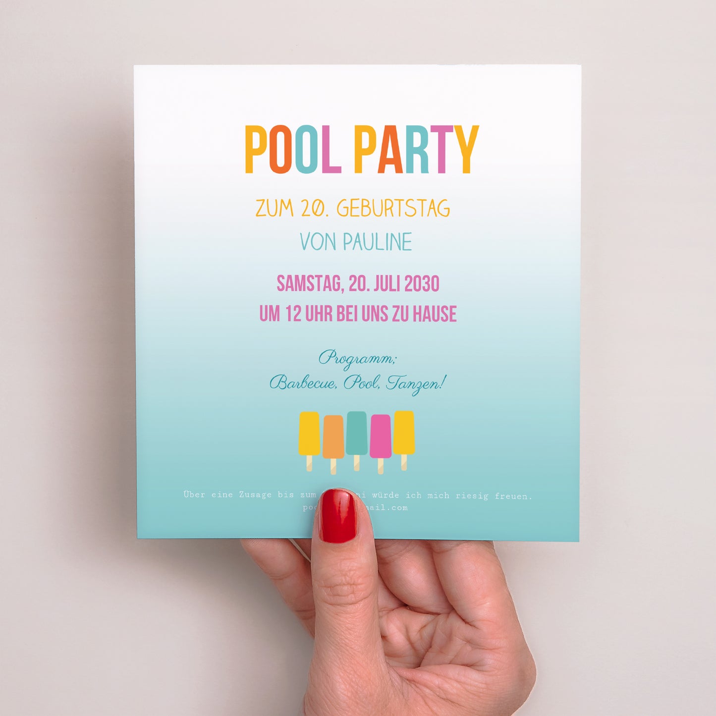 Einladungskarte Geburtstag Quadrat Pool Party foto N° 2