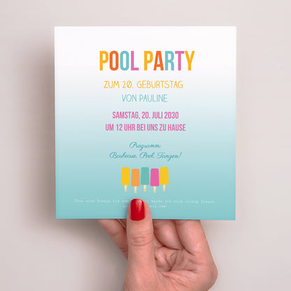 Einladungskarte Geburtstag Quadrat Pool Party foto N° 2