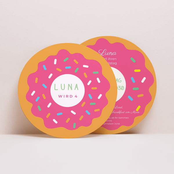 Einladungskarte Kindergeburtstag Rund Donut-Party foto