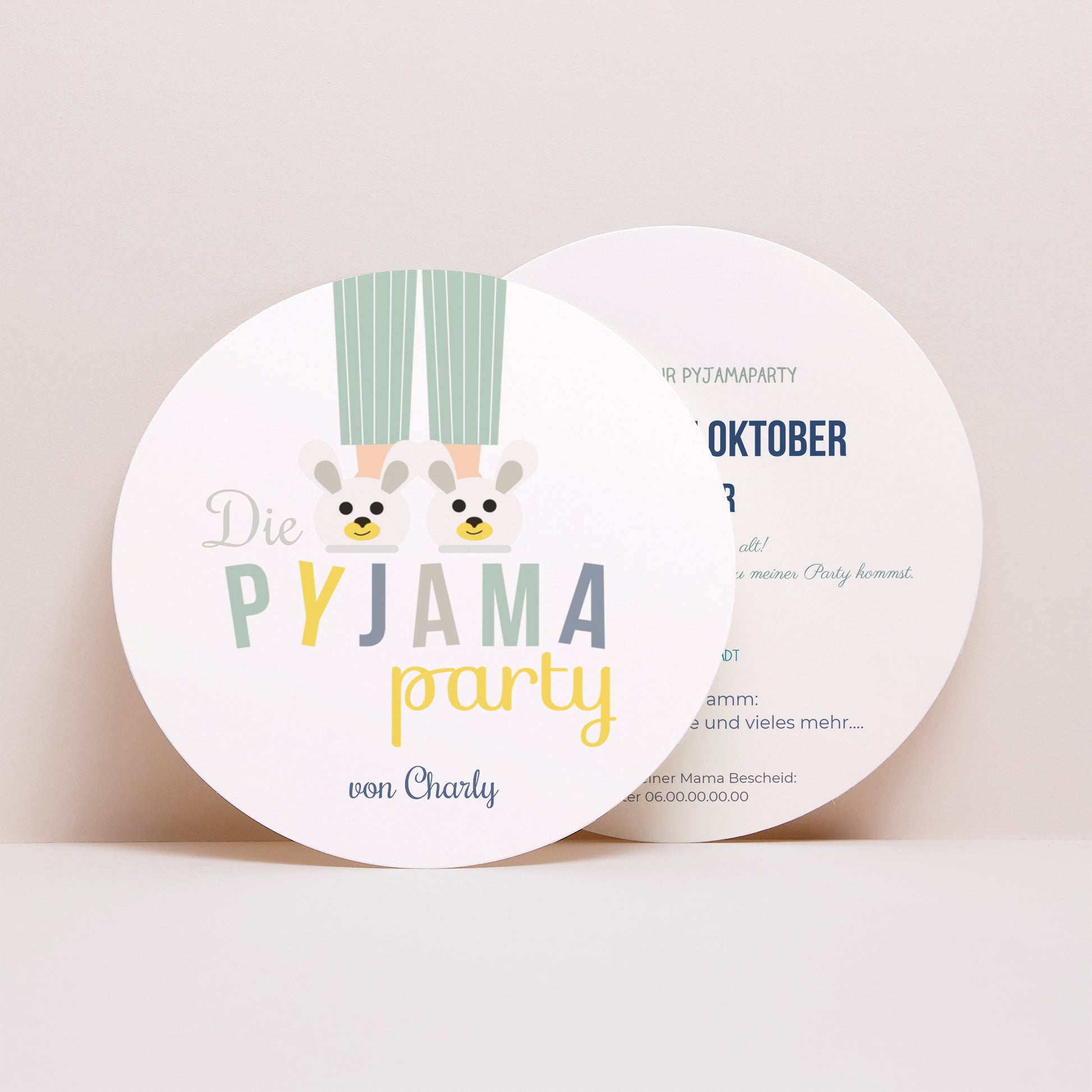 Einladungskarte Kindergeburtstag Rund Pyjama Party foto N° 1