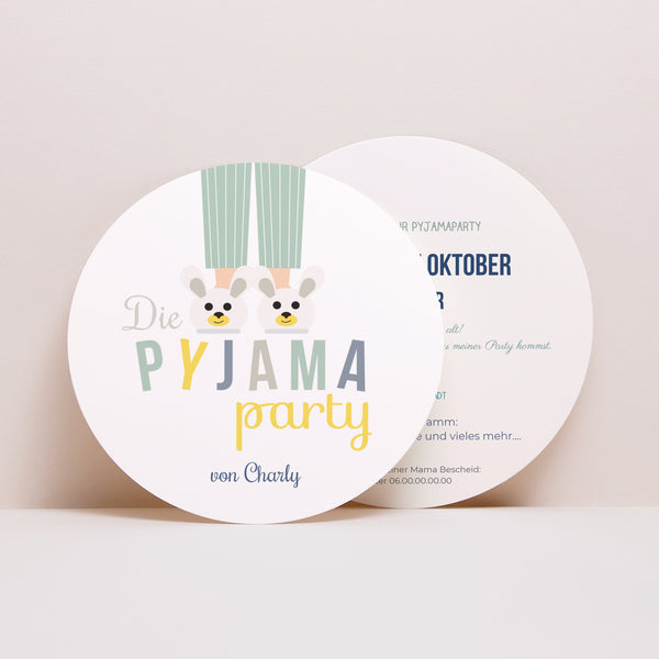 Einladungskarte Kindergeburtstag Rund Pyjama Party foto