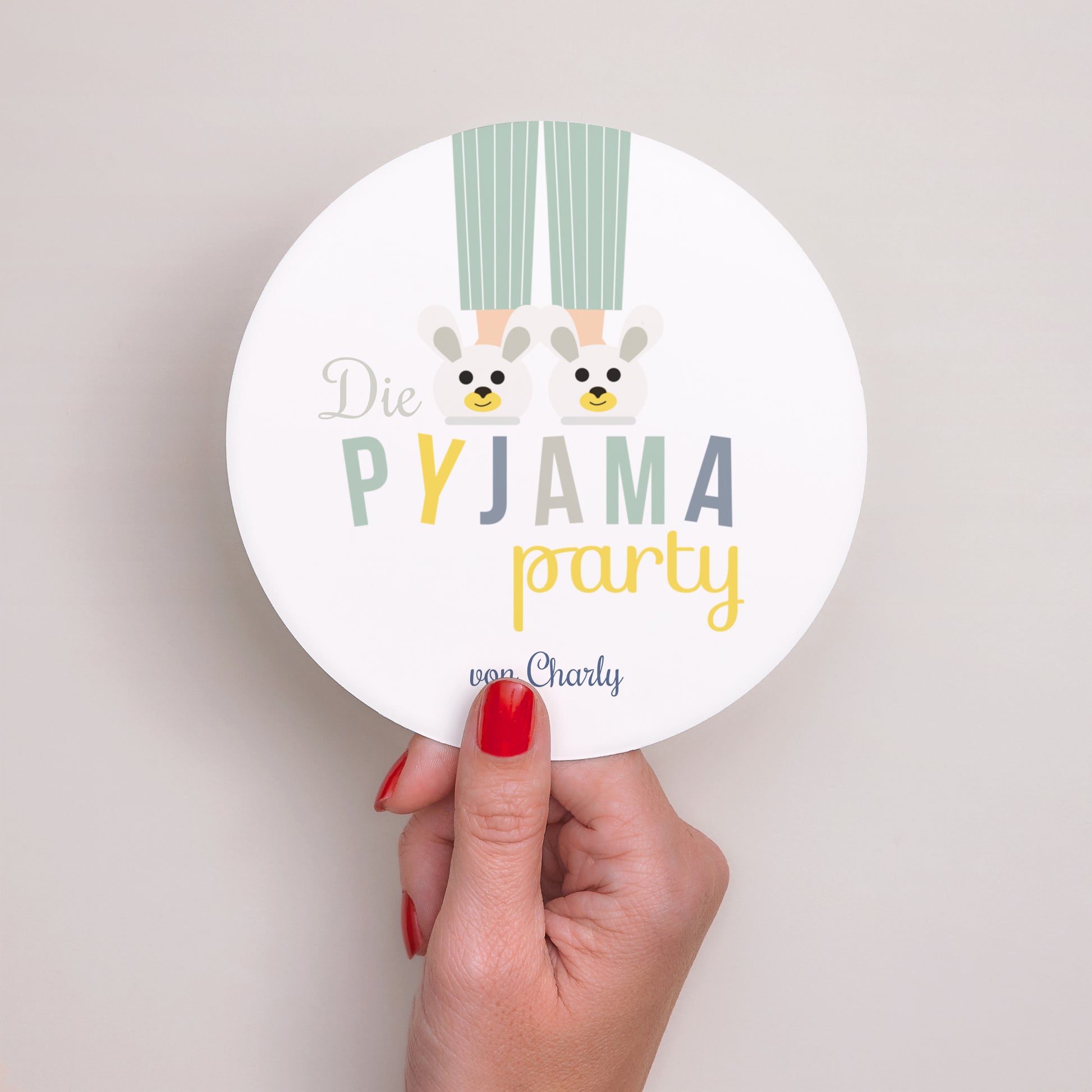 Einladungskarte Kindergeburtstag Rund Pyjama Party foto N° 2