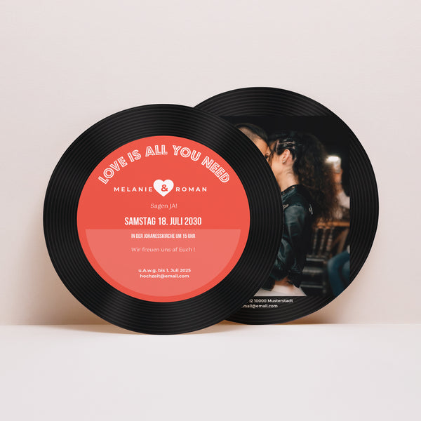 Hochzeitseinladung Rund Vinyl-Disc foto