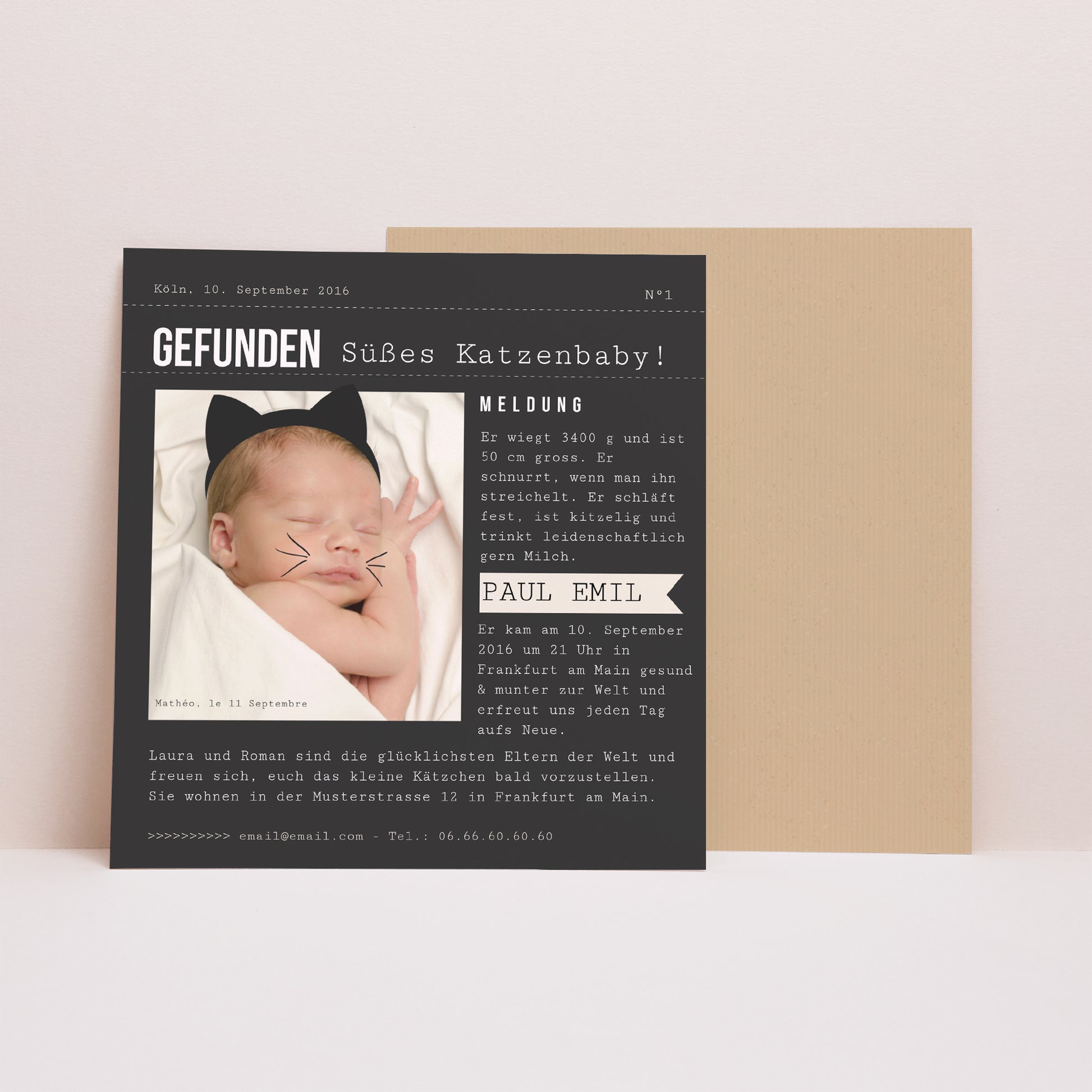 Geburtskarte Quadrat Niedliches Kätzchen foto N° 1