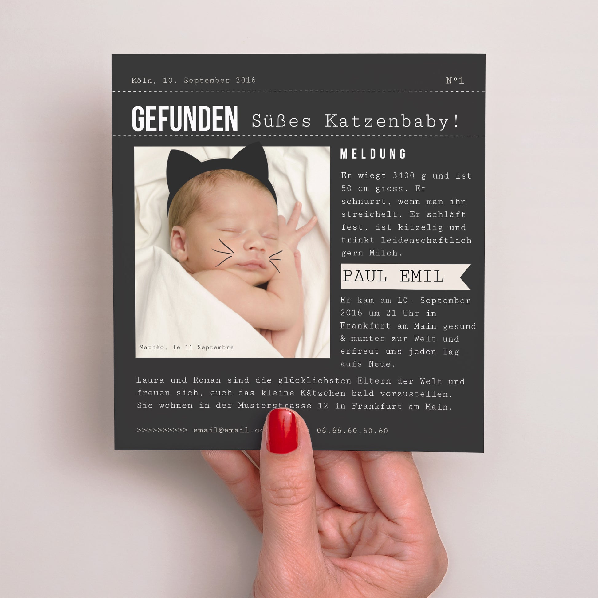 Geburtskarte Quadrat Niedliches Kätzchen foto N° 2