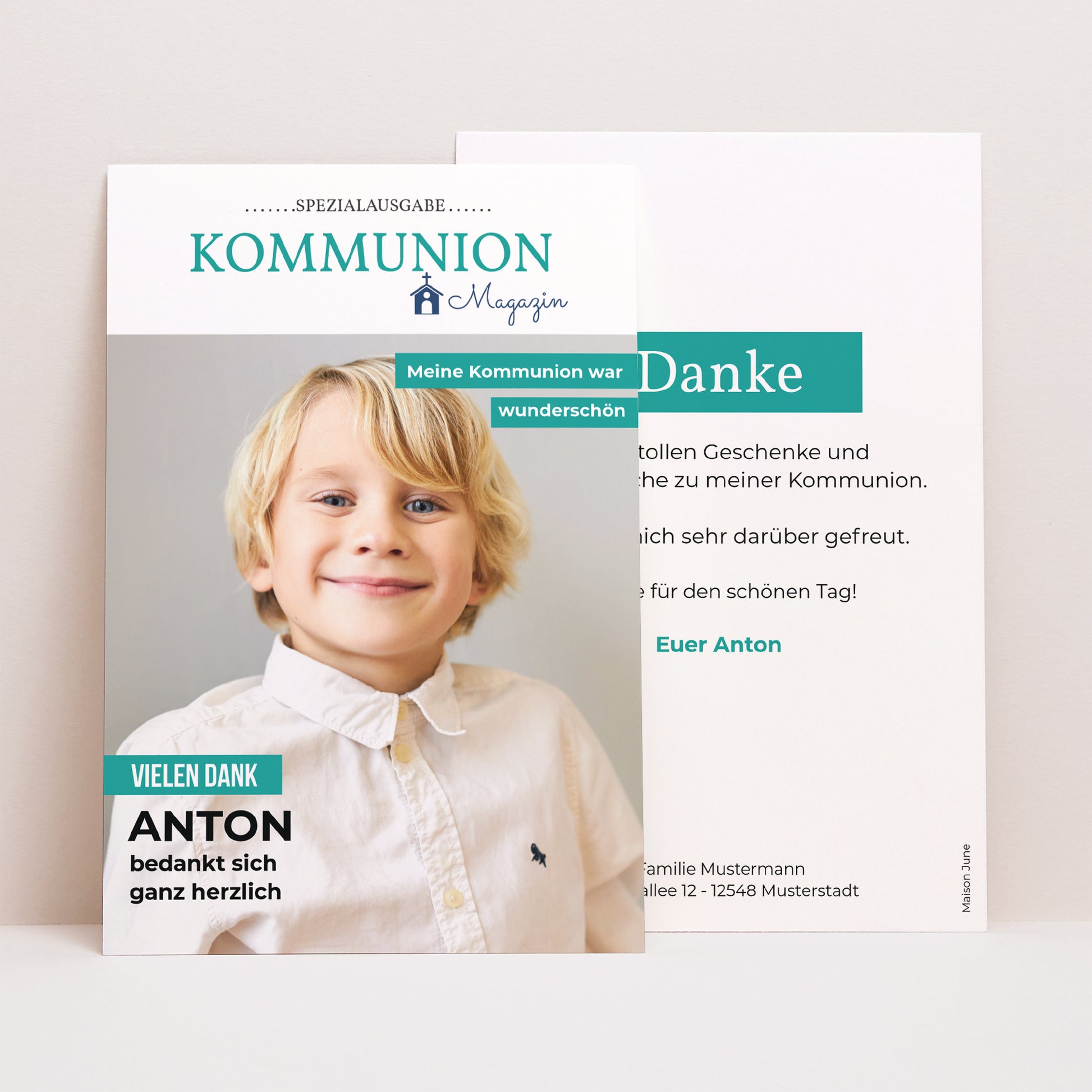 Dankeskarte Kommunion PortraitPorträt Magazin Kommunion, danke foto N° 1