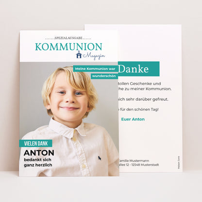 Dankeskarte Kommunion PortraitPorträt Magazin Kommunion, danke foto N° 1