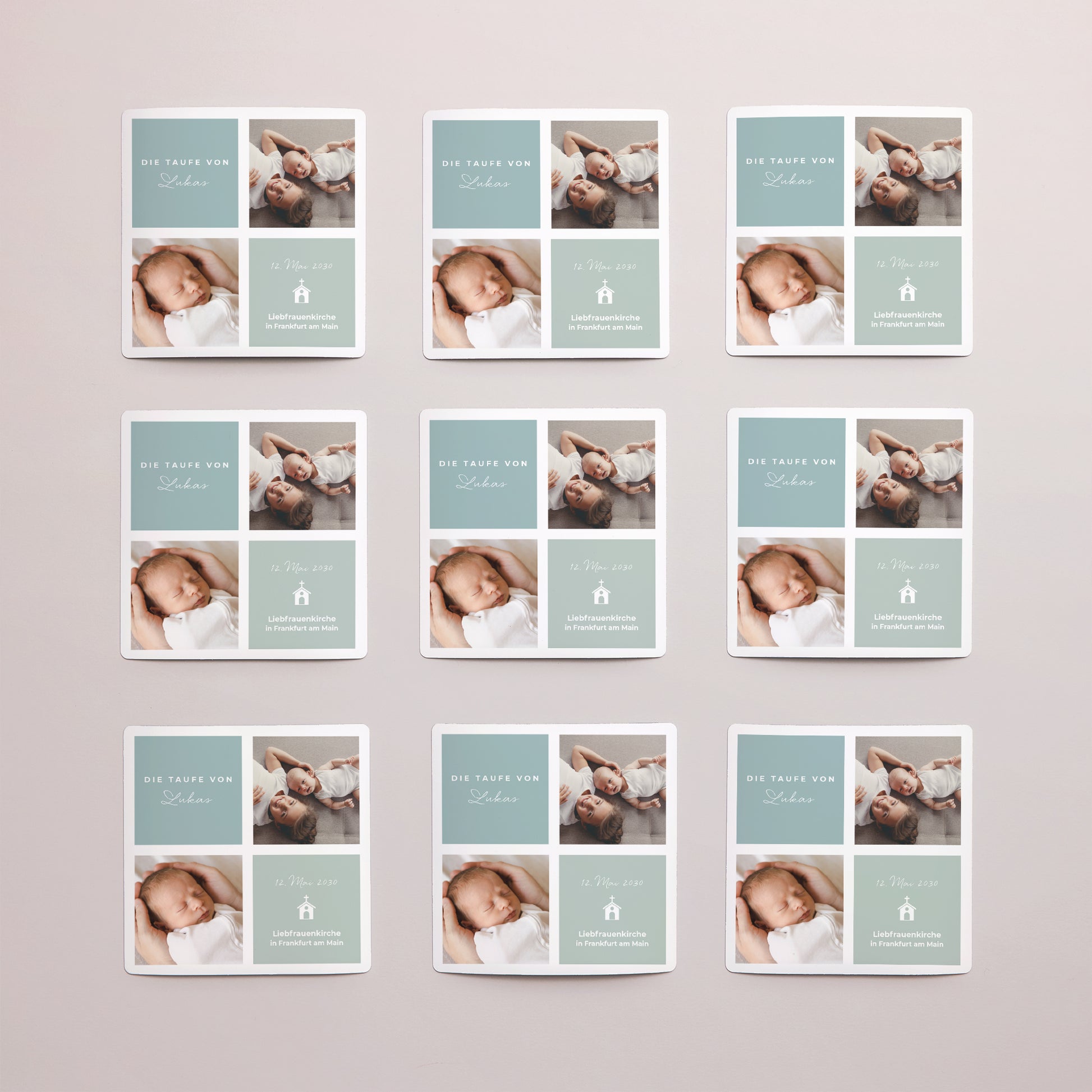 Taufeinladung Satz von 9, magnetisch. Weiches Pastell foto N° 3
