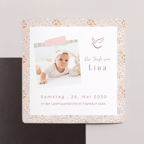 Taufeinladung Satz von 9, magnetisch. Liberty Rose foto