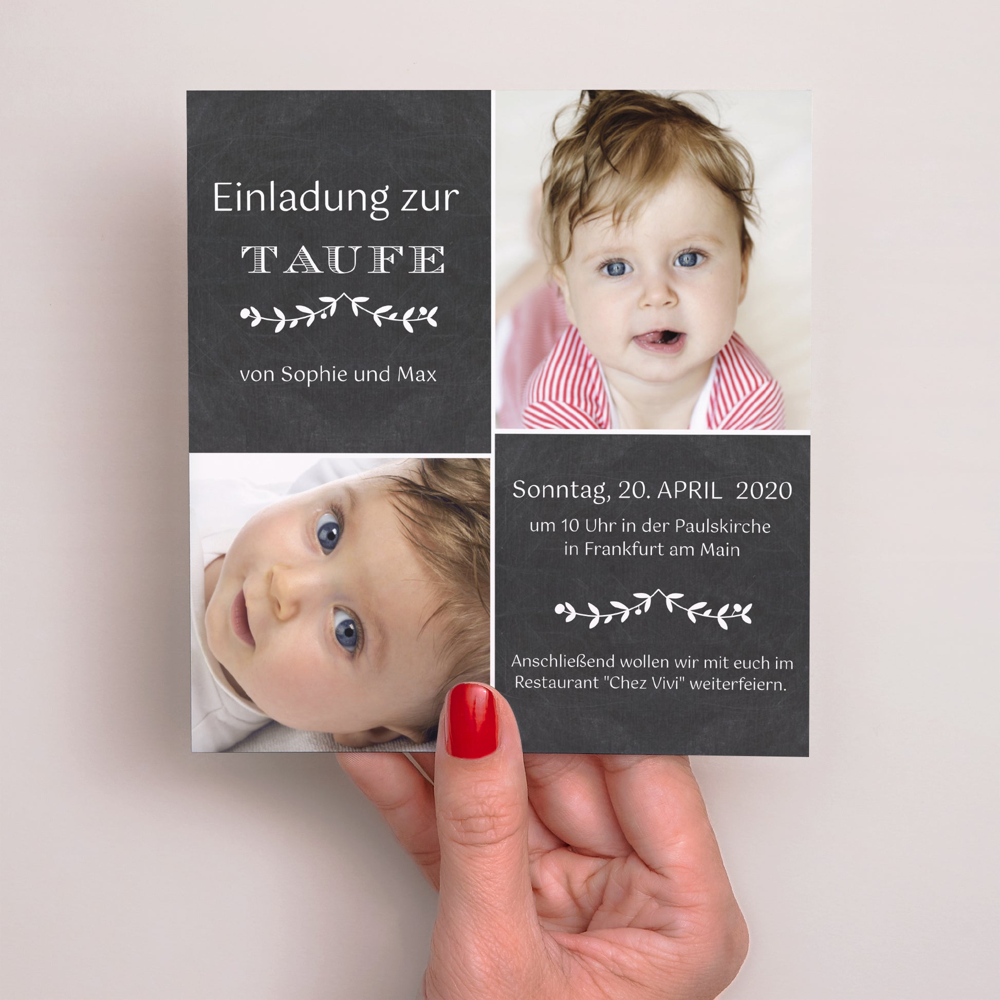 Taufeinladung Quadrat Zu zweit ist es besser foto N° 2