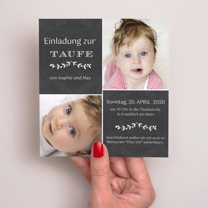 Taufeinladung Quadrat Zu zweit ist es besser foto N° 2