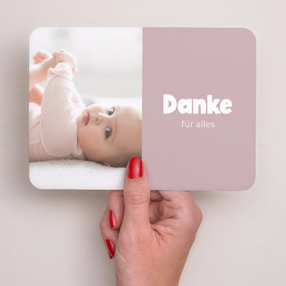Dankeskarte Taufe Landschaft, abgerundete Ränder Gepudertes Herz foto N° 2