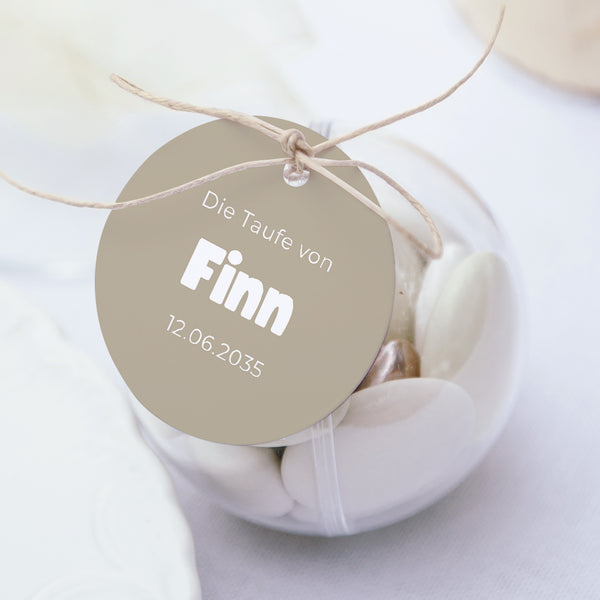 Geschenkbox Taufe Kugel mit runder Etikette Herz Pastell foto