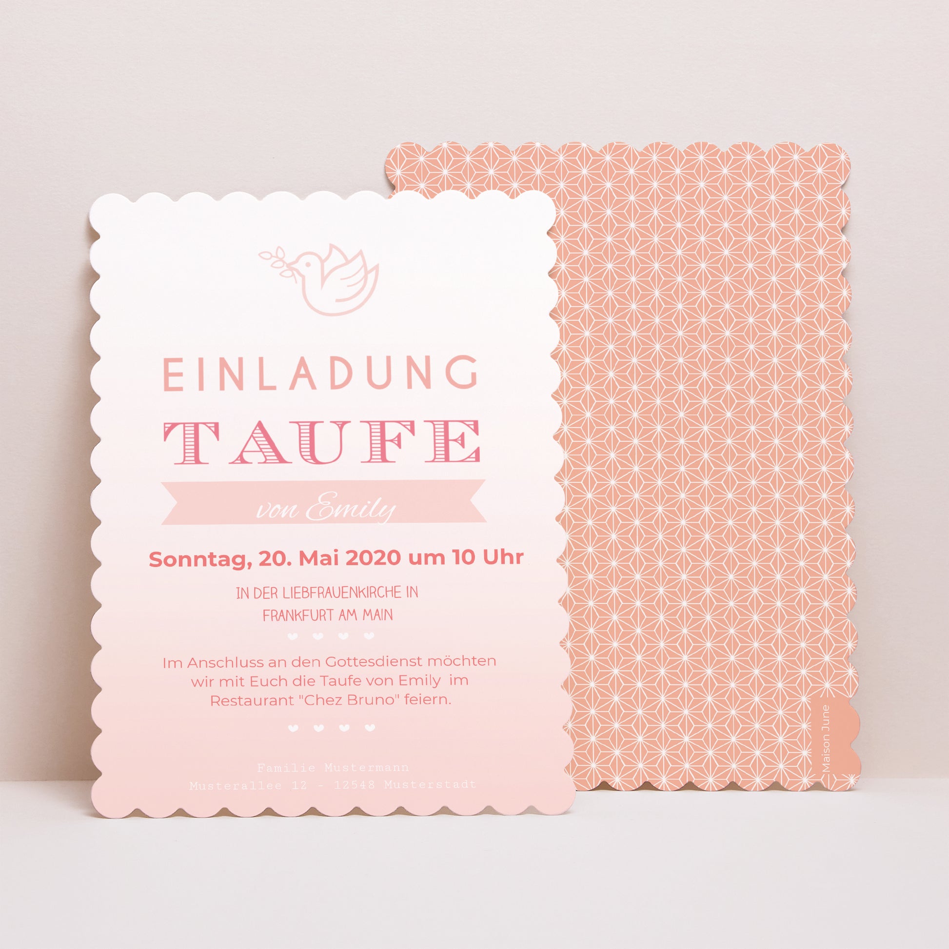 Taufeinladung Porträt, Keksränder Gradienteneffekt Rose foto N° 1