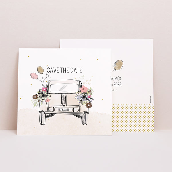 Save the date Karte Hochzeit Quadrat 2CV Citroen foto
