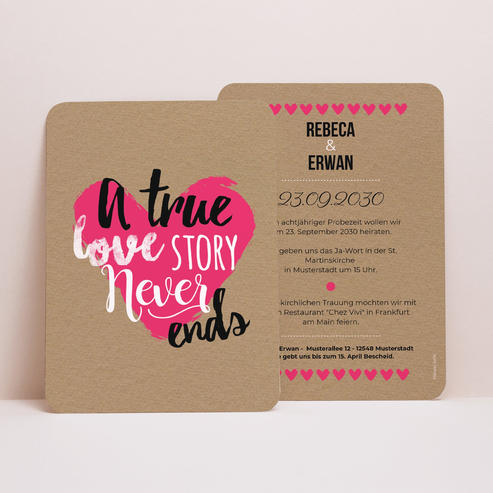 Hochzeitseinladung Porträt, abgerundete Kanten Love story foto N° 1