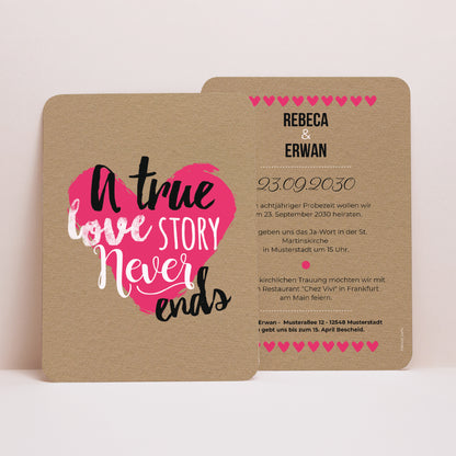 Hochzeitseinladung Porträt, abgerundete Kanten Love story foto N° 1
