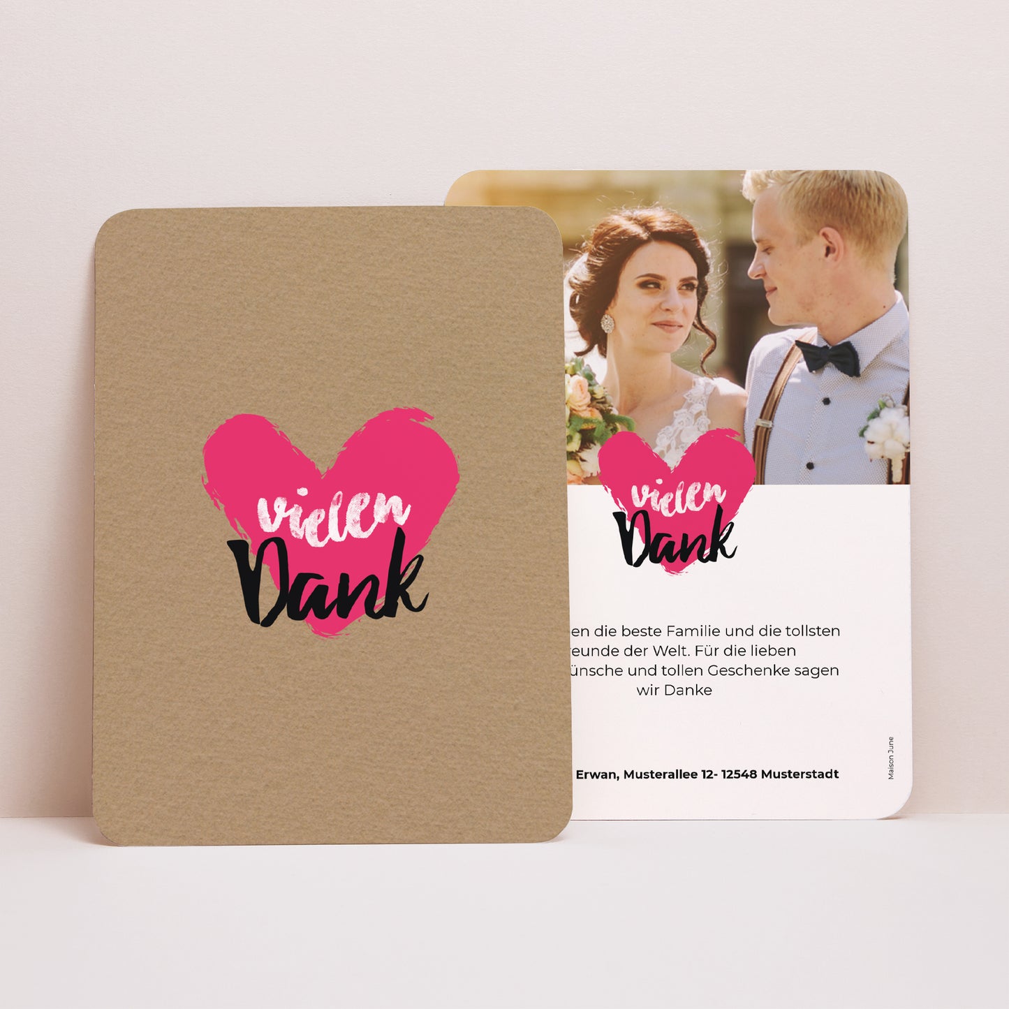 Dankeskarte Hochzeit Porträt, abgerundete Kanten Love story foto N° 1