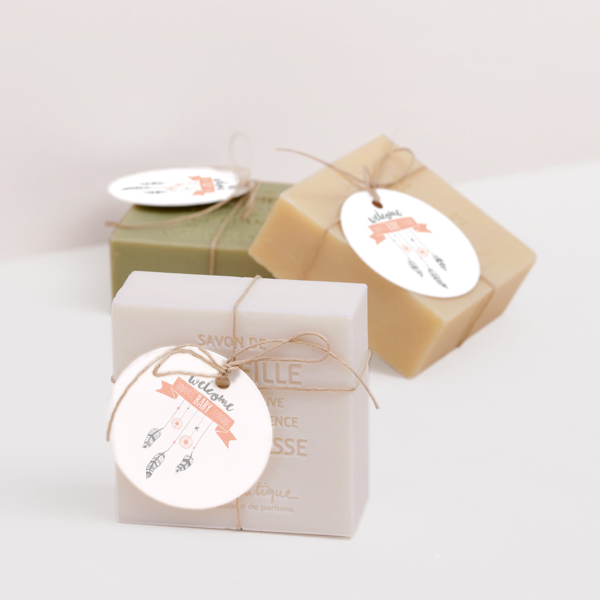 Vorgelochtes Etikett Geburt Runde Traumfänger Girly Duo foto N° 2