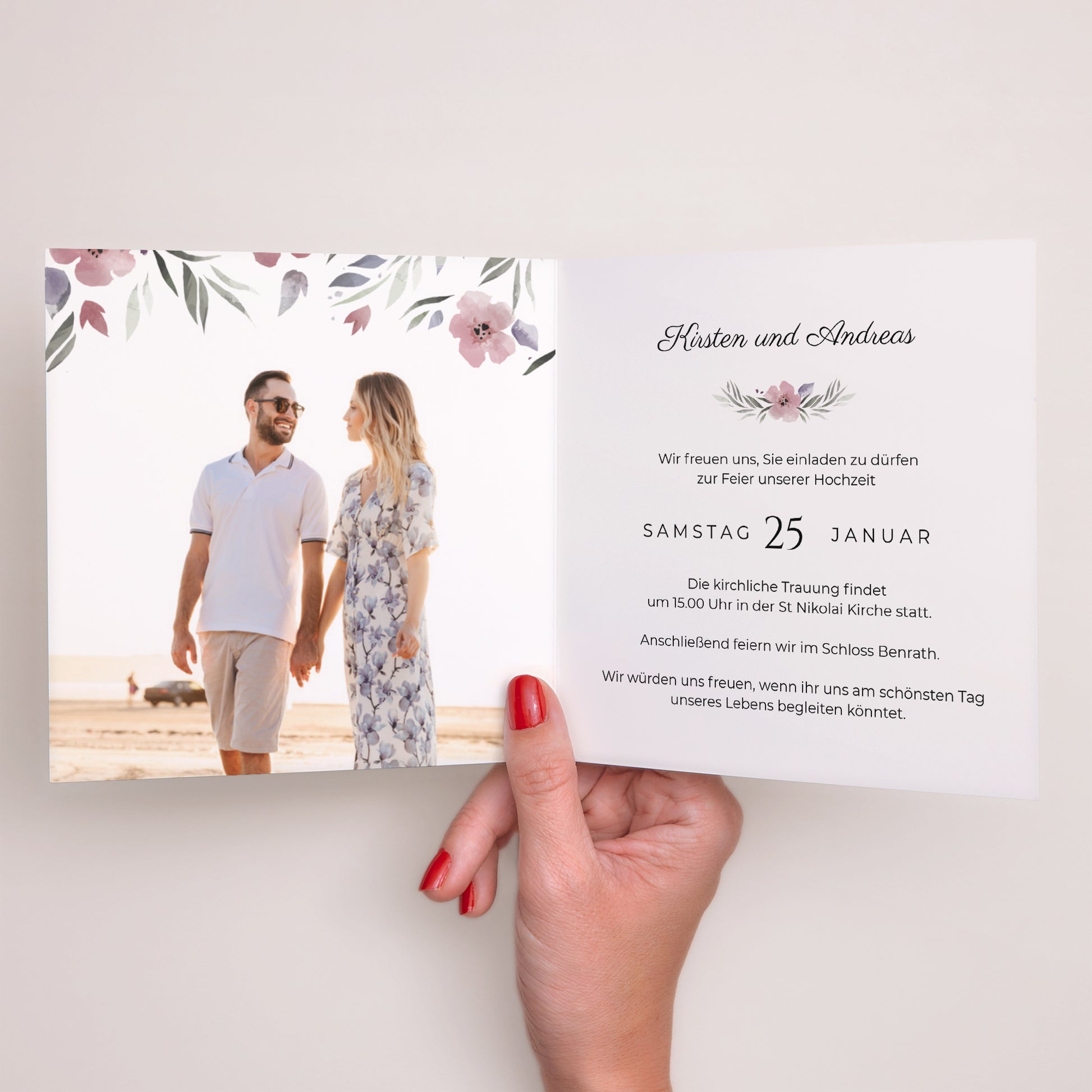 Hochzeitseinladung Doppelflügelfenster Romantische Blumen foto N° 2