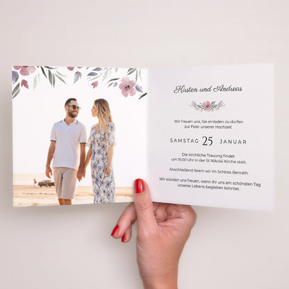 Hochzeitseinladung Doppelflügelfenster Romantische Blumen foto N° 2