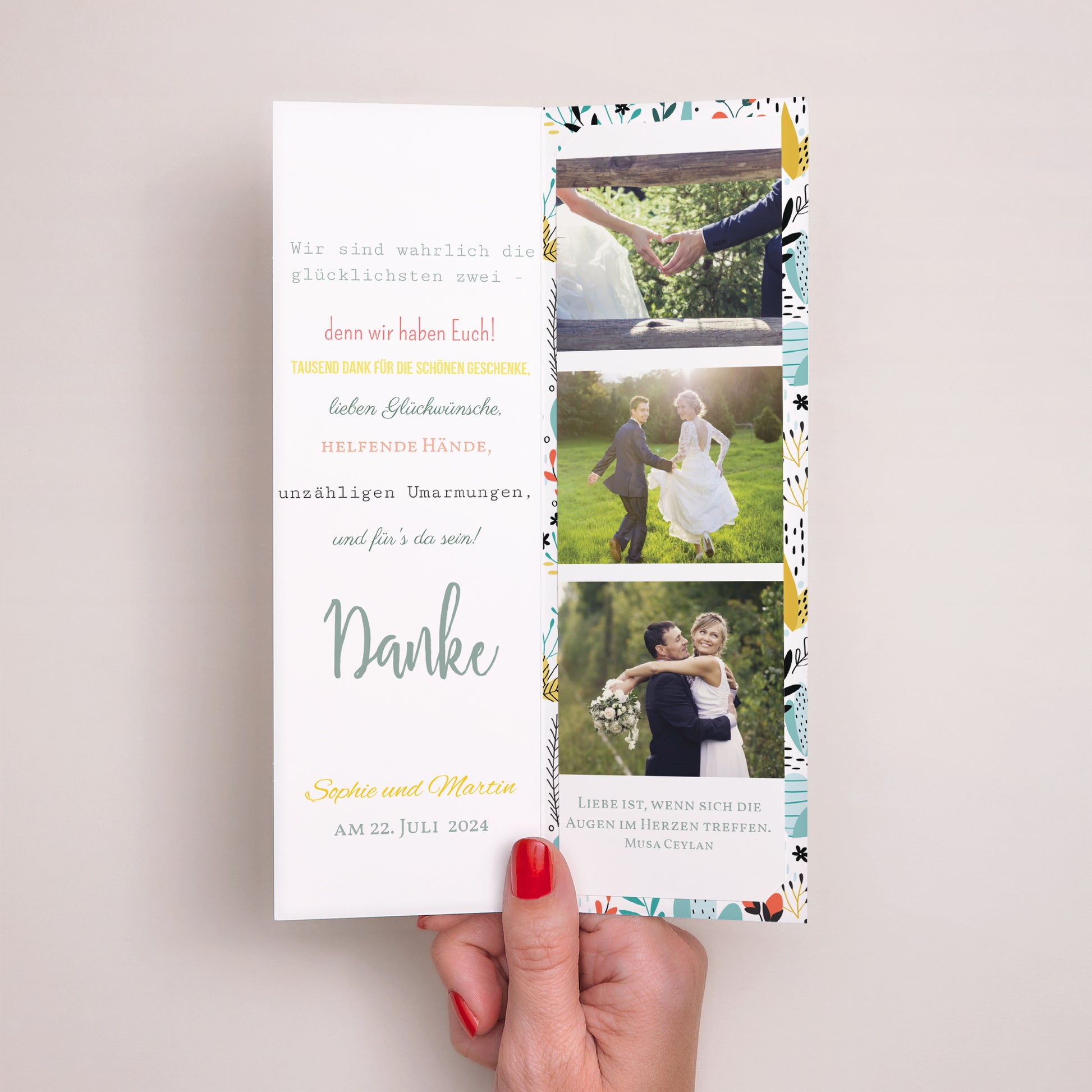 Dankeskarte Hochzeit Fotoautomaten Lesezeichen Wilde Wiese foto N° 2