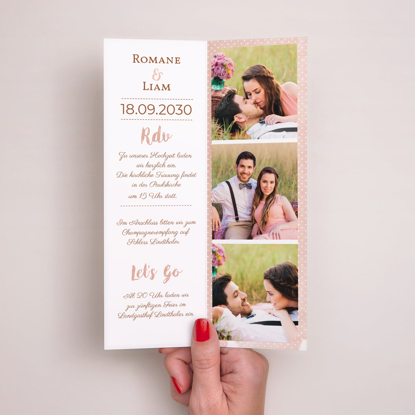 Hochzeitseinladung Fotoautomaten Lesezeichen Rose Chic & Holz foto N° 2