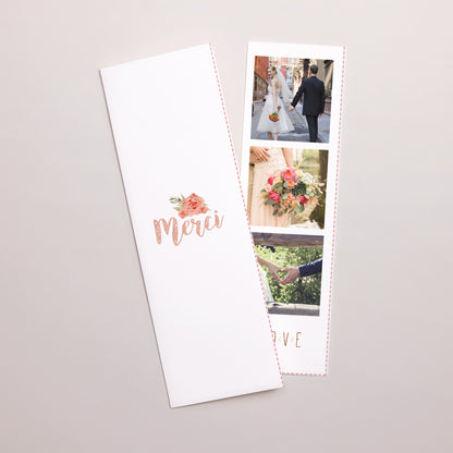 Dankeskarte Hochzeit Fotoautomaten Lesezeichen Rose Chic & Holz foto N° 1