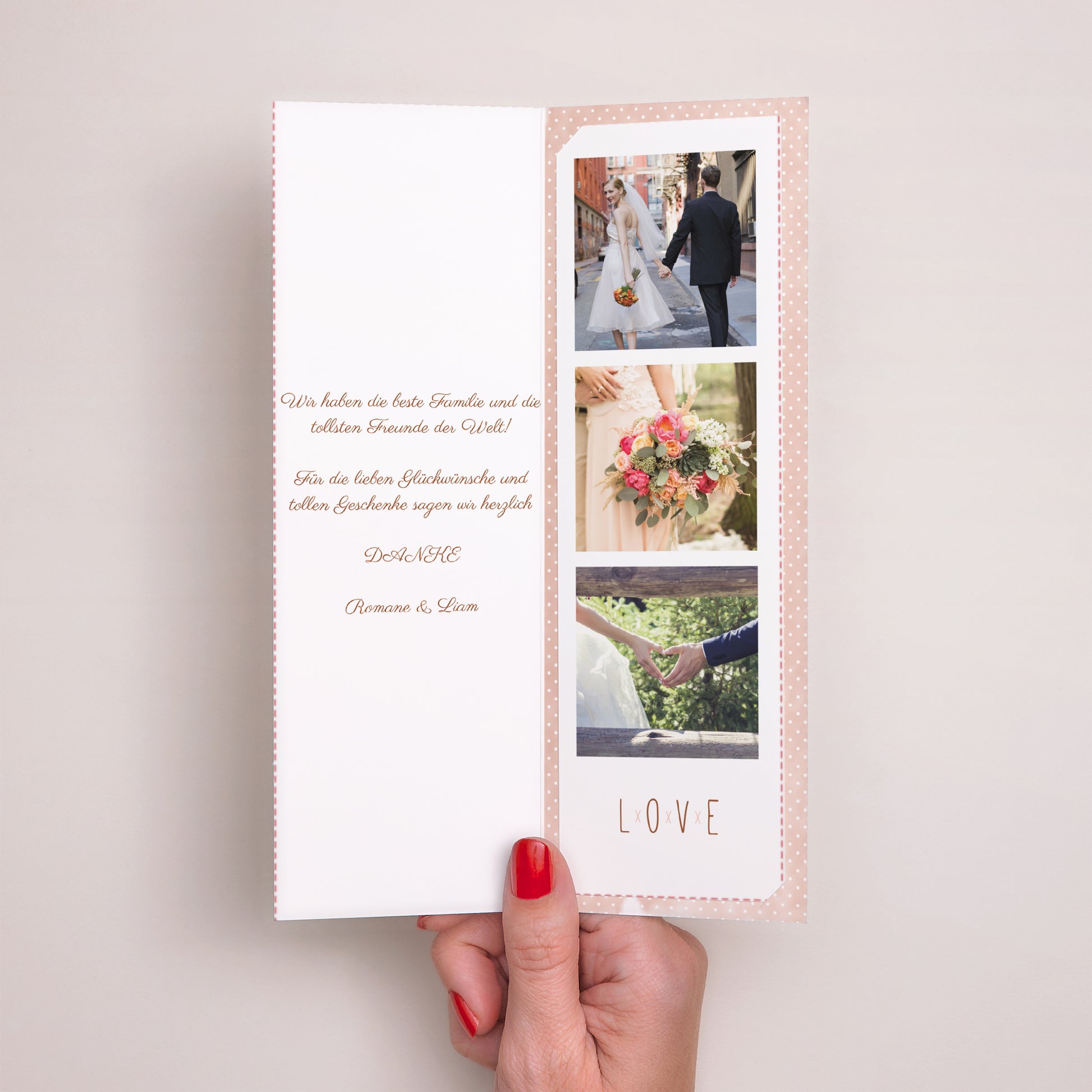 Dankeskarte Hochzeit Fotoautomaten Lesezeichen Rose Chic & Holz foto N° 2